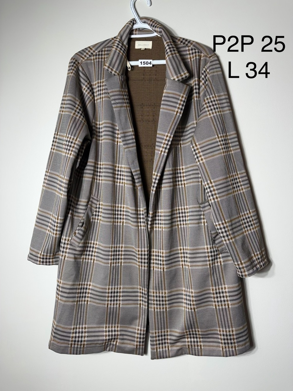 MELLODAY 1X Plaid Long Line Blazer/Trench Academia Old Money / Fall / Preppy